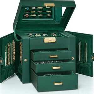 4-Tier Jewelry Box Leather Jewelry Storage Organizer with 3 Drawers Lockable for